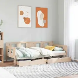 Lova Su Stalčiais, 90X200cm Pušies Medienos Masyvas