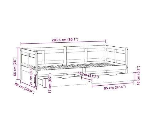 Gulta Ar Atvilktnēm, Bez Matrača, 90X200 Cm, Masīvkoks Vidaxl