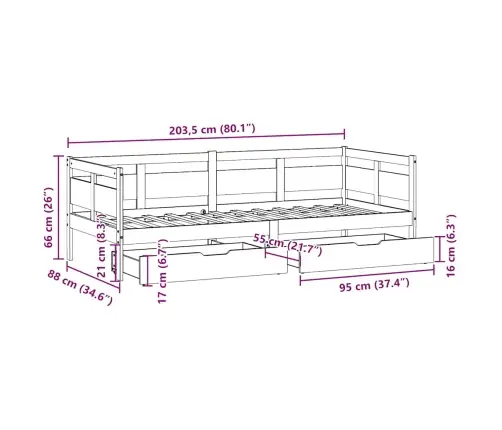 Gulta Ar Atvilktnēm, Bez Matrača, Balts, 80X200 Cm, Masīvkoks Vidaxl