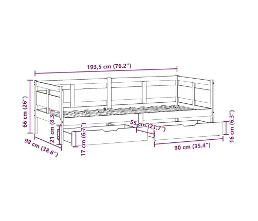 Gulta Ar Atvilktnēm, Bez Matrača, 90X190 Cm, Masīvkoks Vidaxl