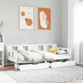 Gulta Ar Atvilktnēm, Bez Matrača, Balts, 90X190 Cm, Masīvkoks Vidaxl