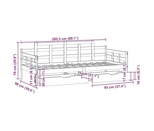 Gulta Ar Atvilktnēm, Bez Matrača, 90X200 Cm, Masīvkoks Vidaxl