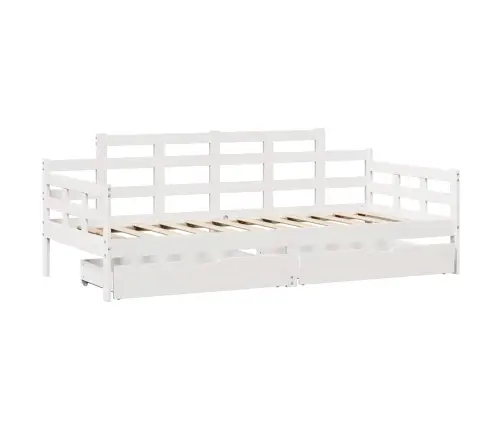 Lova Su Stalčiais, Balta, 90X200cm Pušies Medienos Masyvas