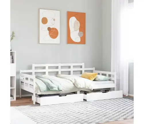 Gulta Ar Atvilktnēm, Bez Matrača, Balts, 80X200 Cm, Masīvkoks Vidaxl