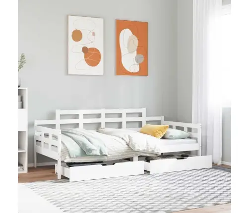 Gulta Ar Atvilktnēm, Bez Matrača, Balts, 90X190 Cm, Masīvkoks Vidaxl