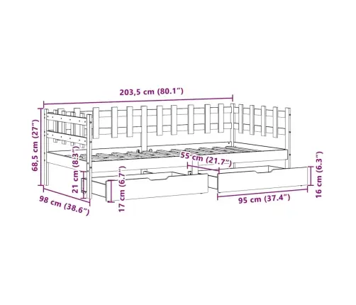 Gulta Ar Atvilktnēm, Bez Matrača, 80X200 Cm, Masīvkoks Vidaxl