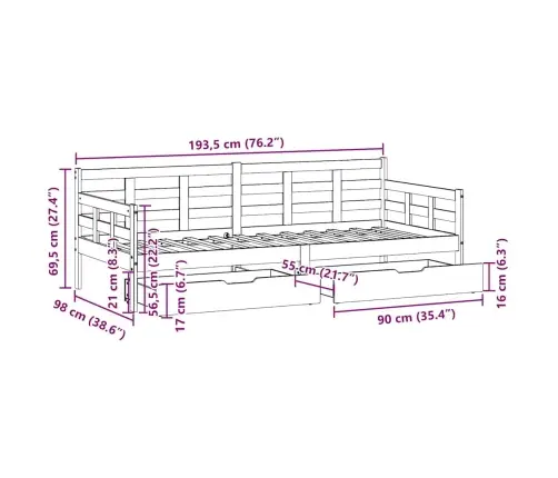 Gulta Ar Atvilktnēm, Bez Matrača, 90X190 Cm, Masīvkoks Vidaxl
