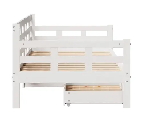 Gulta Ar Atvilktnēm, Bez Matrača, Balts, 90X190 Cm, Masīvkoks Vidaxl