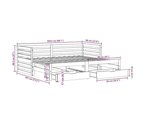 Gulta Ar Atvilktnēm, Bez Matrača, 90X200 Cm, Masīvkoks Vidaxl