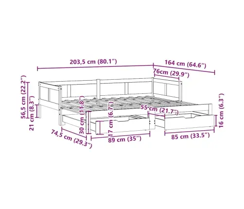 Diivanvoodi Väljatõmmatava Osaga, Madratsita, Valge, 80X200 Cm