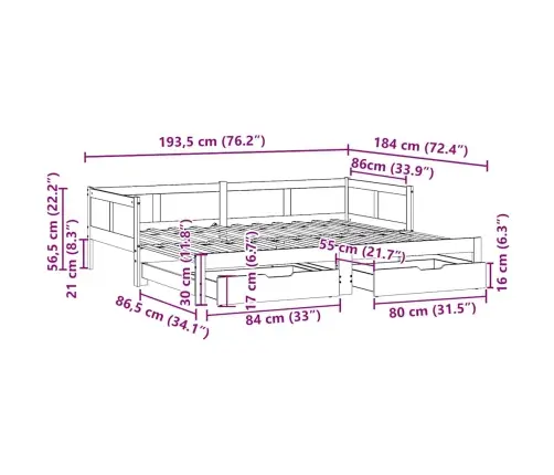 Gulta Ar Atvilktnēm, Bez Matrača, 90X190 Cm Vidaxl