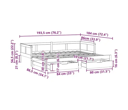 Gulta Ar Atvilktnēm, Bez Matrača, Balta, 90X190 Cm Vidaxl
