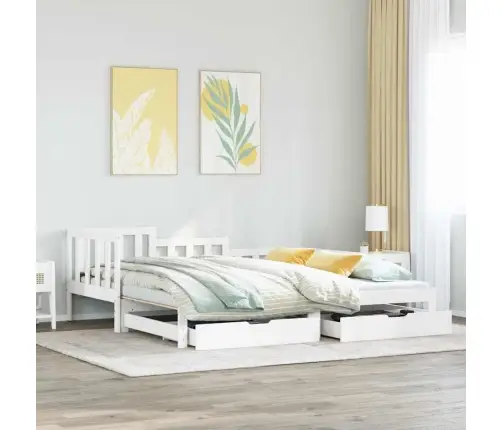 Lova Su Ištraukiama Dalimi/Stalčiais Be Čiužinio Balta 90X190Cm