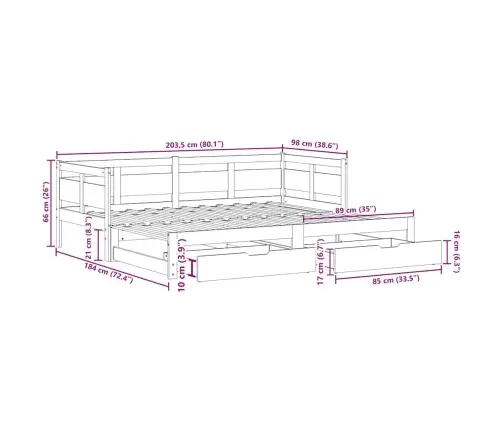 Gulta Ar Atvilktnēm, Bez Matrača, 90X200 Cm Vidaxl