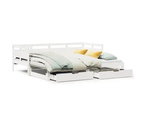 Lova Su Ištraukiama Dalimi/Stalčiais Be Čiužinio Balta 90X200Cm