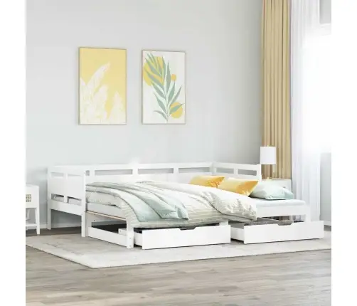 Lova Su Ištraukiama Dalimi/Stalčiais Be Čiužinio Balta 90X200Cm