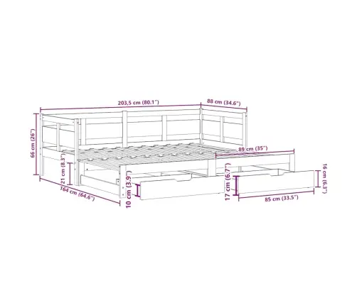 Lova Su Ištraukiama Dalimi/Stalčiais Be Čiužinio Balta 80X200Cm
