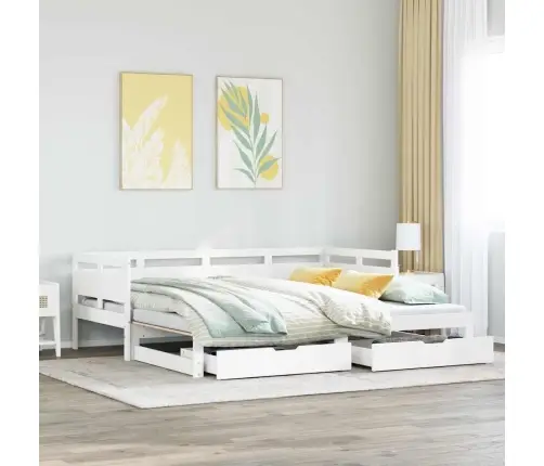 Lova Su Ištraukiama Dalimi/Stalčiais Be Čiužinio Balta 80X200Cm