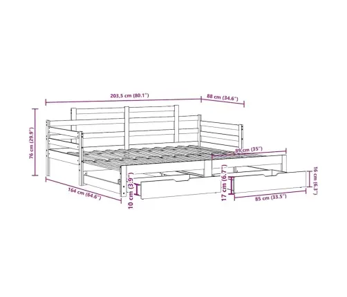 Gulta Ar Atvilktnēm, Bez Matrača, Balta, 80X200 Cm Vidaxl
