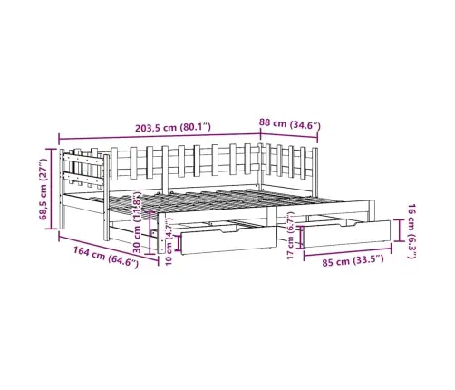 Gulta Ar Atvilktnēm, Bez Matrača, Balta, 80X200 Cm Vidaxl