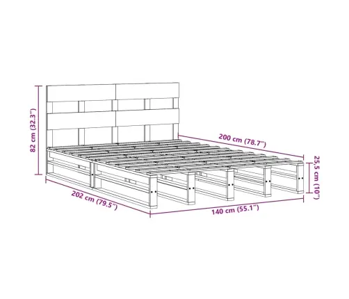 Gulta Bez Matrača, Balts, 140X200 Cm, Priedes Masīvkoks Vidaxl