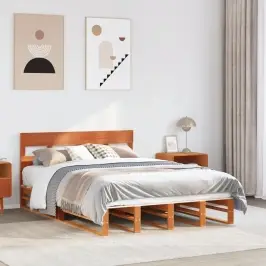 Gulta Bez Matrača, Vaska Brūnas, 140X200 Cm, Priedes Masīvkoks Vidaxl
