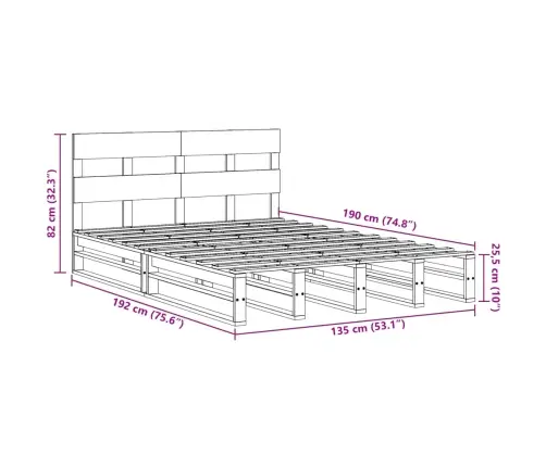 Gulta Bez Matrača, Balts, 135X190 Cm, Priedes Masīvkoks Vidaxl