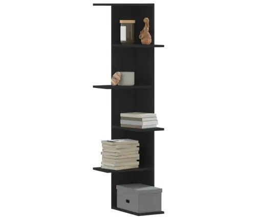 Sienas Stūra Plaukts, Melns, 36,5X36,5X140 Cm, Koks Vidaxl