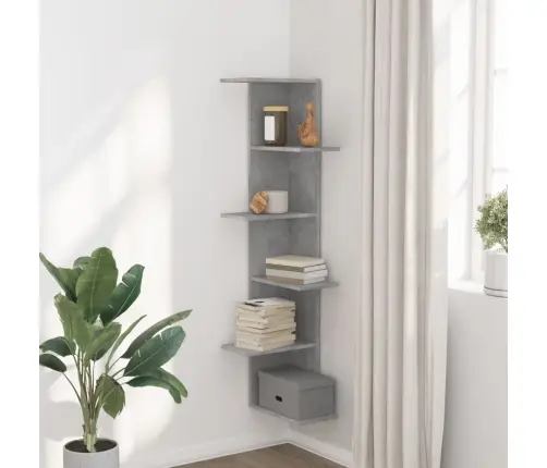 Sieninė Kampinė Lentyna, Betono Pilkos, 36,5X36,5X140cm Mdp