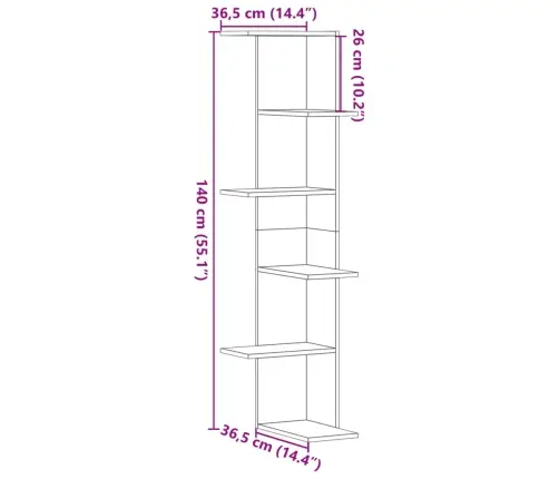 Sieninė Kampinė Lentyna, Betono Pilkos, 36,5X36,5X140cm Mdp