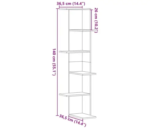 Sienas Stūra Plaukts, Koka Krāsā, 36,5X36,5X140 Cm, Koks Vidaxl
