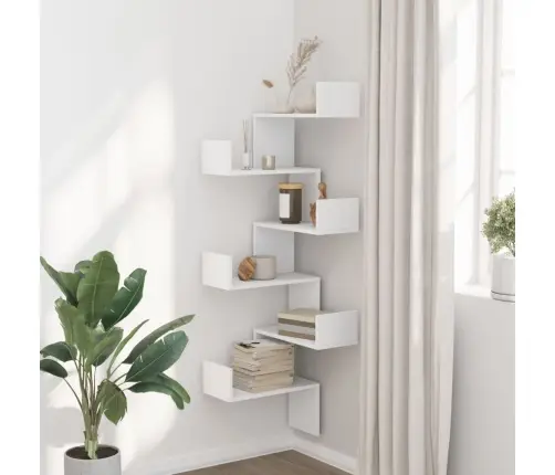 Sienas Stūra Plaukts, Balts, 45X45X147 Cm, Inženierijas Koks Vidaxl