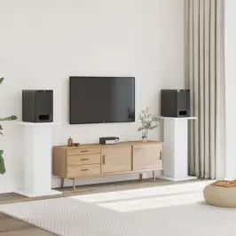 Garsiakalbių Stovai, 2Vnt., Balti, 30X30X80cm Apdirbta Mediena