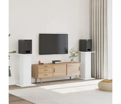 Garsiakalbių Stovai, 2Vnt., Balti, 30X30X80cm Apdirbta Mediena