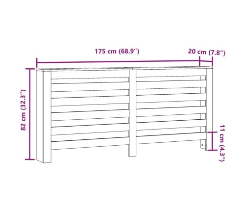 Radiatoriaus Uždangalas, Rudas, 175X20X82cm Apdirbta Mediena