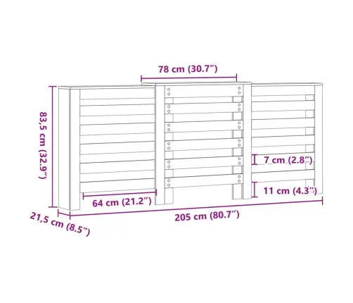 Radiatora Pārsegs, Balts, 205X21,5X83,5 Cm, Inženierijas Koks Vidaxl