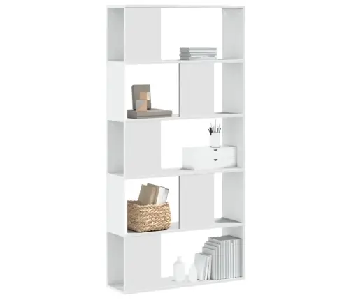 Raamaturiiul 5-Korruseline, Valge, 80,5X23,5X162,5 Cm Tehispuit