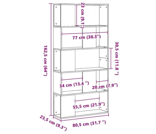 Raamaturiiul 5 Korrust Suitsutamm 80,5X23,5X162,5 Cm Tehispuit