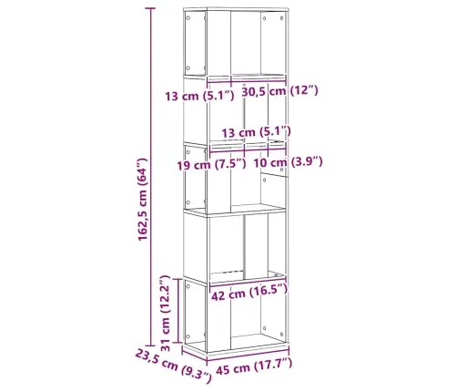 Raamaturiiul 5 Korrust, Käsitöötamm, 45X23,5X162,5 Cm Tehispuit