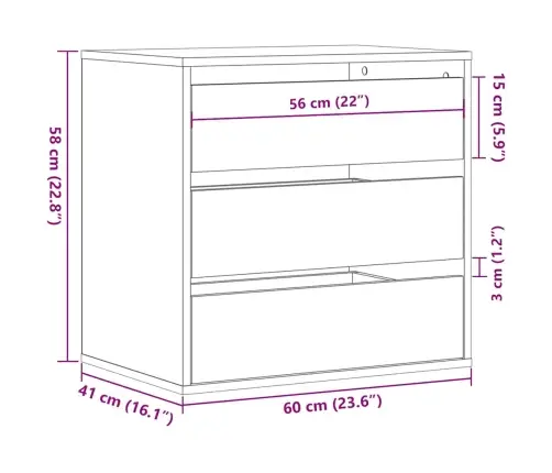 Nurga Kummut, Must, 60X41X58 cm Tehispuit