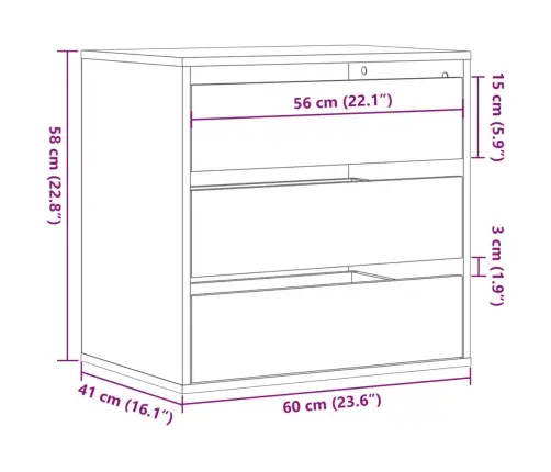 Nurga Kummut, Pruun Tamm, 60X41X58 cm Tehispuit