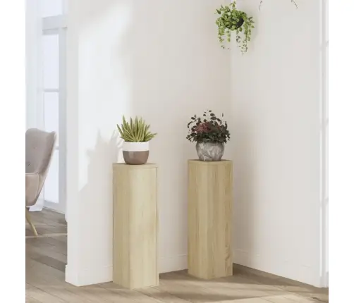 Stovai Augalams, 2Vnt., Ąžuolo, 17X17X60cm Apdirbta Mediena Stovai Augalams, 2Vnt., Ąžuolo, 17X17X60cm Apdirbta Mediena