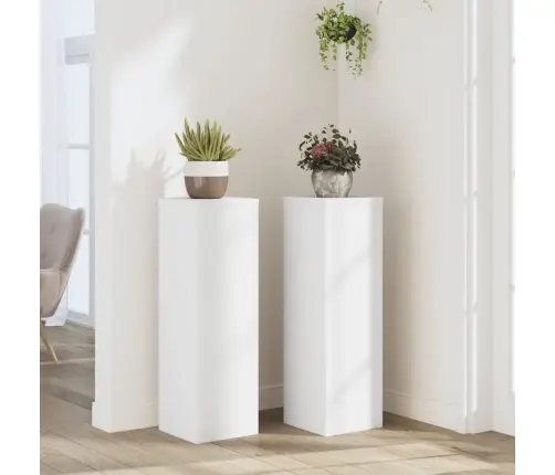 Stovai Augalams, 2Vnt., Balti, 25X25X80cm Apdirbta Mediena