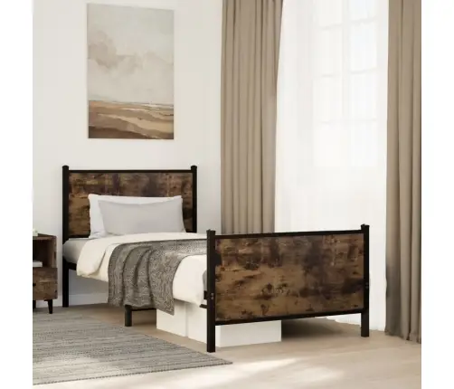 Gultas Rāmis Bez Matrača, Metāls, 90X200 Cm, Ozolkoka Imitācija Vidaxl