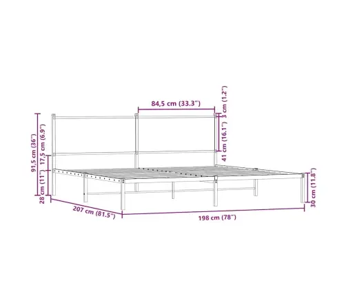 Gultas Rāmis Bez Matrača, Metāls, 193X203Cm, Ozolkoka Imitācija Vidaxl