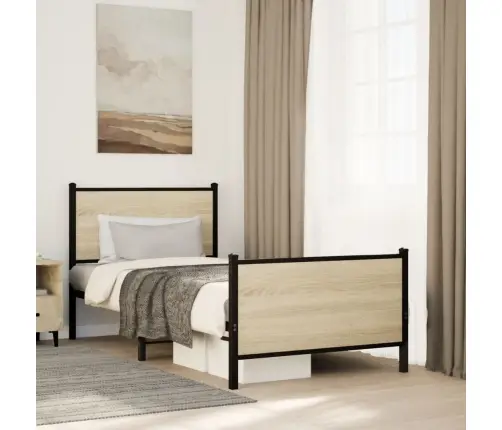 Gultas Rāmis Bez Matrača, Metāls, 80X200 Cm, Ozolkoka Imitācija Vidaxl