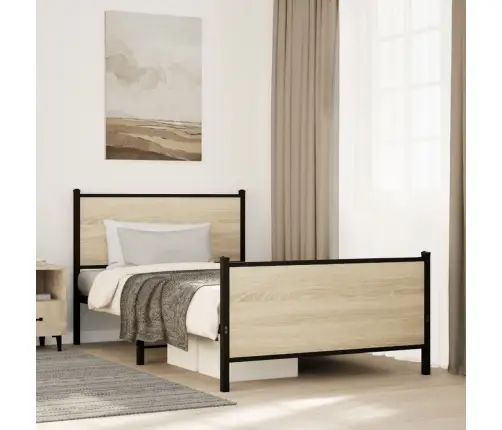 Gultas Rāmis Bez Matrača, Metāls, Ozolkoka, 107X203 Cm Vidaxl