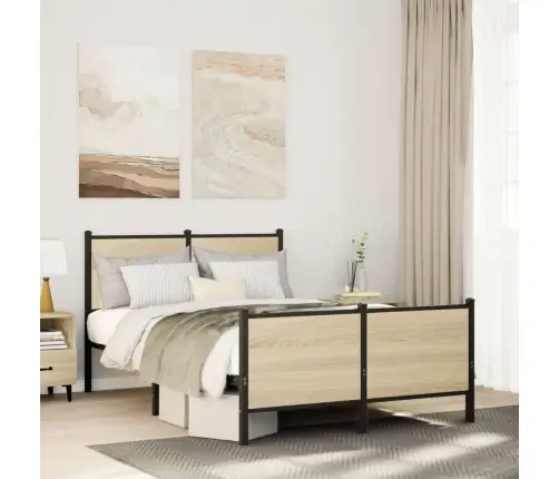 Gultas Rāmis Bez Matrača, Metāls, Ozolkoka, 120X200 Cm Vidaxl