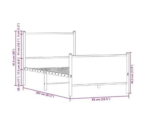 Metalinis Lovos Rėmas Be Čiužinio Rudas Ąžuolas 80X200 Cm