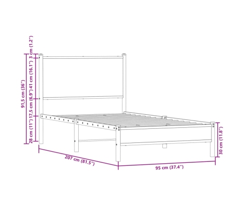 Metallist Voodiraam Ilma Madratsita Suitsutatud Tamm 90X200 Cm
